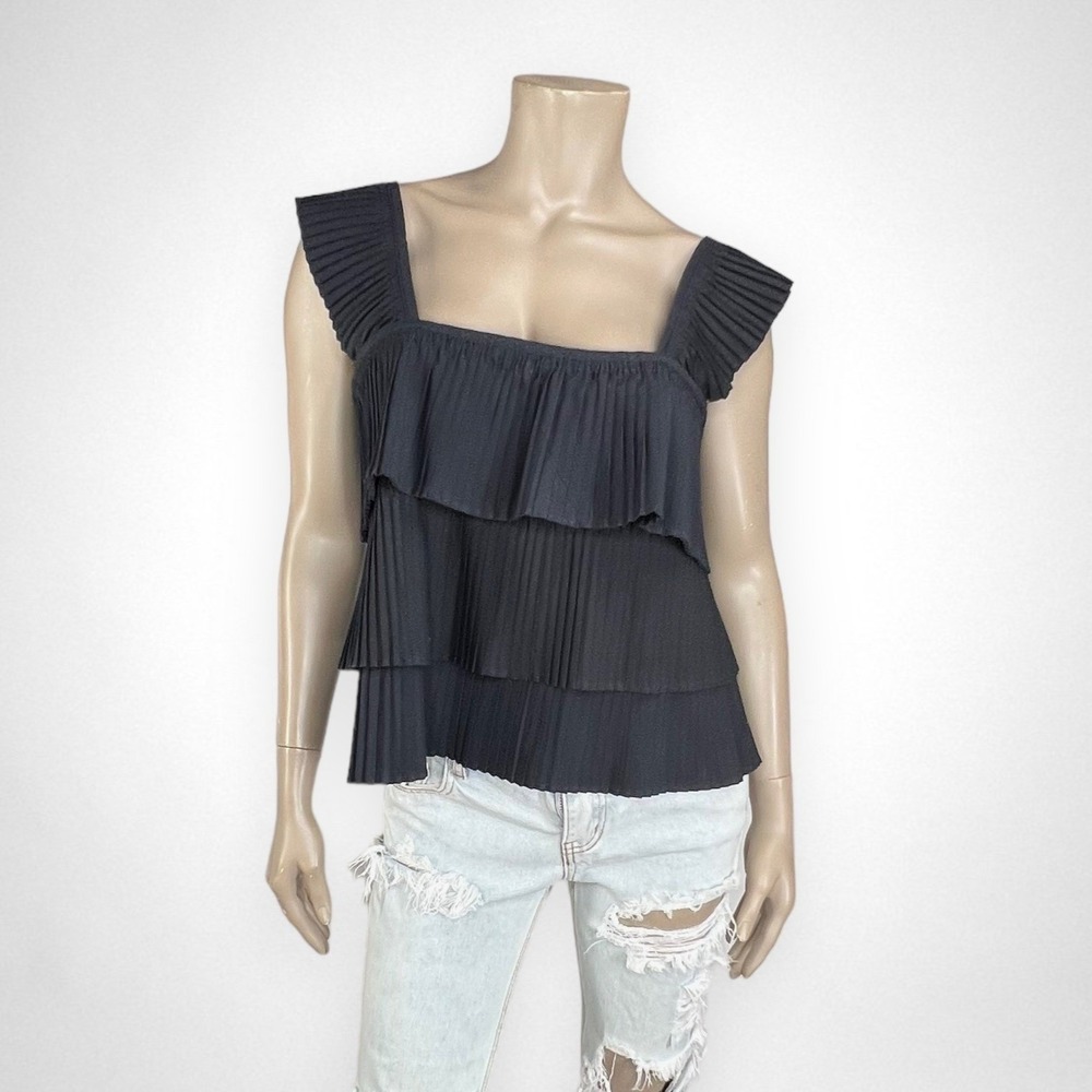 J. CREW Black Pleated Tiered Sleeveless Tank Top L